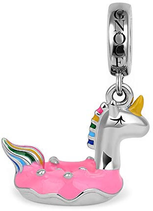 GNOCE Damen Bunter Einhorn Donut Rettungsring Charm Anhänger aus 925 Sterling Silber Passt Alle Armbänder und Halsketten Modeschmuck für Frau Mädchen