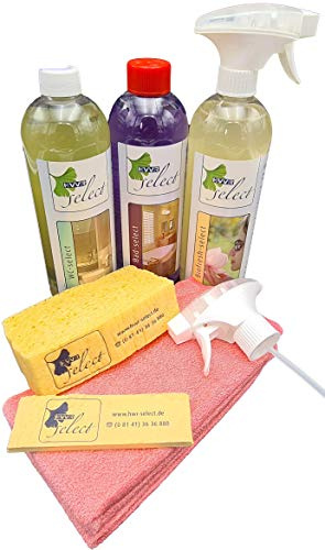 Reinigungs-Set Badezimmer mit WC-Gel, Badreiniger Entkalker-Spray, Geruchsvernichter-Spray, 2x rote Mikrofasertuch, 2x Pressschwamm