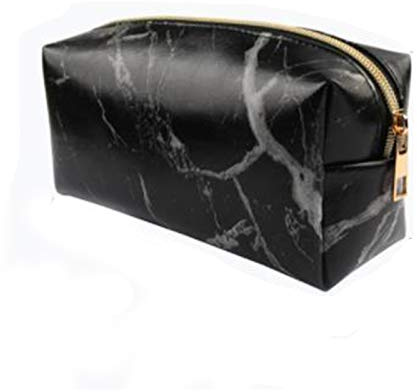 Reißverschlüsse Marmor Textur Mäppchen PU Mode Kosmetiktasche Schüler Federmäppchen für Schreibwaren, Lippenstift, Sonnencreme, Geld, Handy (Schwarz)