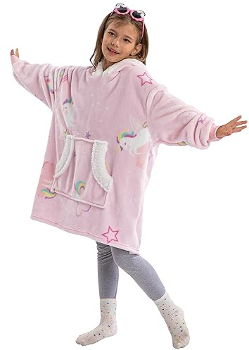 Winthome Överdimensionerad huvtröja filt, flanell sweatshirt filt, gosig tröja för barn pojke flicka, Ponny, Einheitsgröße