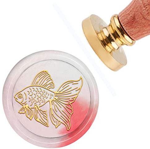 craspire Wachssiegelstempel Goldfisch-Siegellackstempel 30mm Abnehmbarer Messingkopf-Siegelstempel Mit Holzgriff
