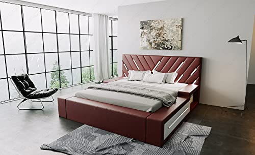 Sofa Dreams Designerbett Contrada Bettgestell ohne Lattenrost und Matratze mit LED Licht Bett verfügbar in 140x200 160x200 180x200 200x200 200x220 (160 x 200 cm, Rot-Weiß)