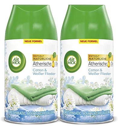 Air Wick Freshmatic Max Raumspray DUO – Nachfüller für den Air Wick Freshmatic Max – Duft: Cotton und Weißer Flieder – 2 x 250 ml Nachfüller Raumduft und Lufterfrischer