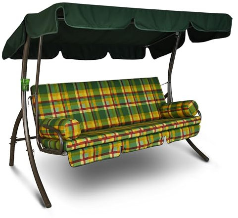 Angerer Hollywoodschaukel Trend – Schaukel zum Sitzen, Liegen & Entspannen, inkl. Bett-Funktion, einfache Montage, Made in Germany, waschbare Kissenbezüge, Grün-Gelb kariert