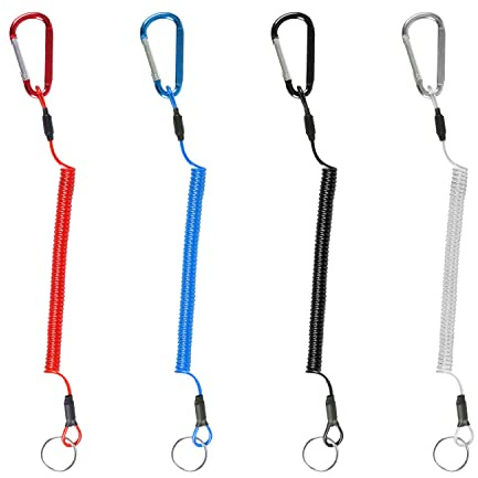 Lot de 4 mousquetons à ressort, fil d'acier perdu, fil en spirale, chaîne à clés, utilisés pour la randonnée, la pêche et d'autres activités de plein air