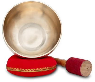 XDrum Therapeutic Klangschale Ton C / 1400 g Komplett Set, Farbe: gold | Handgehämmerte Klangschale für Wurzelchakra (Muladhara), Gestimmt auf Ton C, Legierung aus 7 verschiedenen Metallen, Kissen