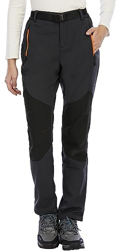 BenBoy Mujer Trekking Pantalones de Nieve Impermeables Softshell Montaña Pantalones Invierno Calentar Escalada Senderismo Esquiar Aire Libre KZ3927W-Grey1-XL