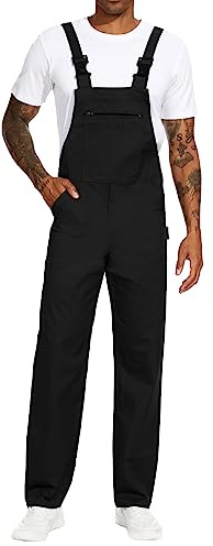 WORK IDEA Men's Bib Overalls Workwear Fashion Lightweight Jumpsuit with Pockets, Black, L