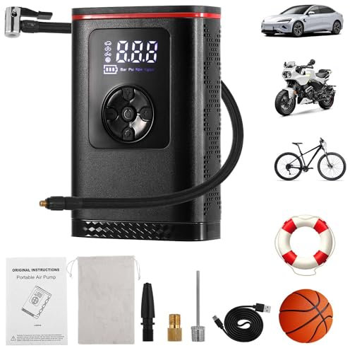 Hancaner Elektrische Luftpumpe mit 6000mAh Akku Luftpumpe, 150PSI Luftpumpe Elektrisch Kompressor mit 50cm aufblasbarem Schlauch, Großbildschirm&Notlicht für Auto,Motorrad,Fahrrad,Bälle