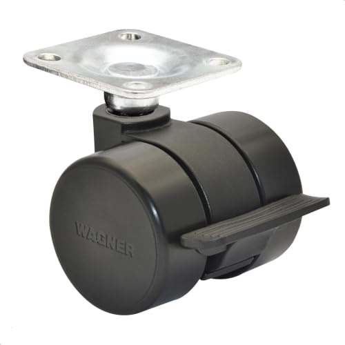 WAGNER Design Möbelrolle/Lenkrolle - hart - Durchmesser Ø 38 mm, Bauhöhe 40 mm, Feststeller, schwarz, Anschraubplatte 42 x 42 mm, Tragkraft 70 kg - Made in Germany - 01004288