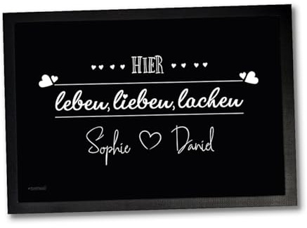 Fußmatte Türmatte personalisiert Willkommen Wunschname Eingang waschbar | Personalisierbare Fußmatte mit Willkommen Motiv für Haustür Flur Wohnung Balkon Terrasse Familie Geschenk für 60 x 40 cm