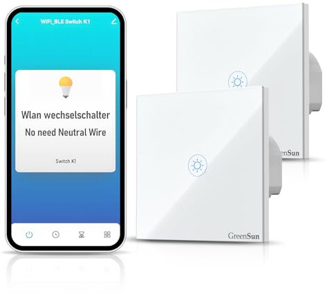 WLAN Lichtschalter, Lichtschalter Kompatibel mit Alexa, 1fach 2 Wege, 2 Way Control, Tuya/SmartLife APP Steuerung (Nullfeuerdraht nicht erforderlich)