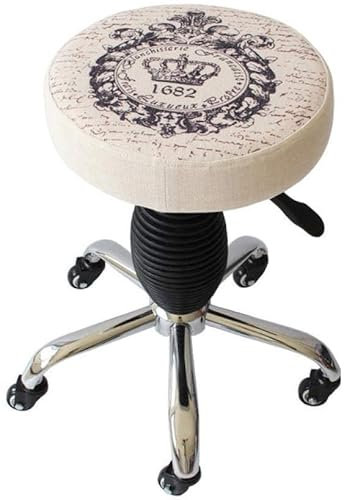 ArhaR Hocker auf Rädern, Gitarrenhocker auf Rädern, Künstlerhocker mit Sitz aus Leinenstoff mit Kronenmuster, höhenverstellbar 45–57 cm (Stil Nr. 3)