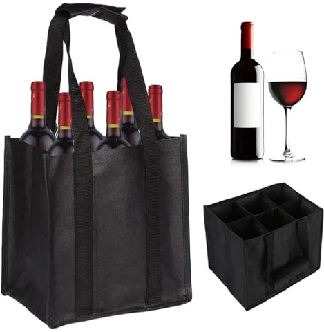 IGTOPS Flaschenträger Flaschentasche Wein Tasche mit 6 Fächer, 27x27x18cm Weinflasche Geschenk Tasche, Männerhandtasche Bier, Tasche für Bierflaschen, Wiederverwendbar Getränketasche (A)