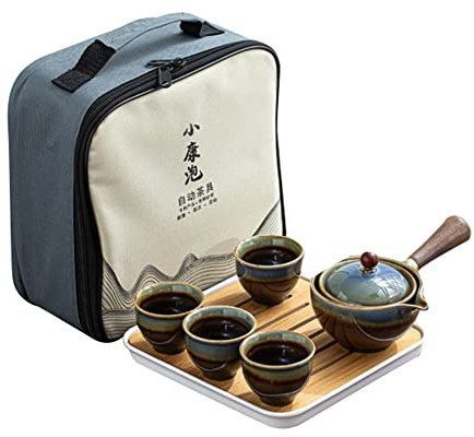 Oikabio Porcelain Chinese Gongfu Tea Set Portable Teapot Set with 360 Rotation Tea Maker and Infuser Portable Gift B