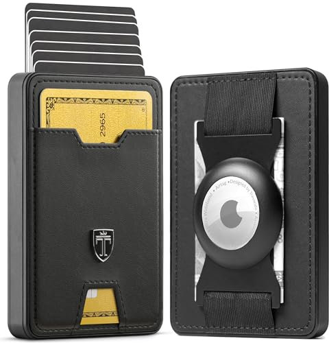 TRAVANDO SWYPE Aluminium Slim Wallet mit AirTag Halter - Carbon Geldbörse Herren Klein RFID Schutz - Mini Geldbeutel mit Geldklammer Kartenetui mit Geldspange Smart Portmonee Portemonnaie Klein