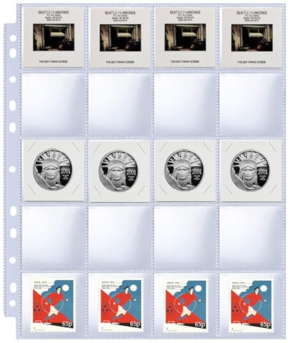 30-pack 600 fickor 5 x 5 cm mynt flip ärmar, kraftiga stämpelsamlingssidor för 3 ringpärmar, 20 fickor foto-glidvändningar organiseringsark, toppmatad klar kartong mynthållare ärmar