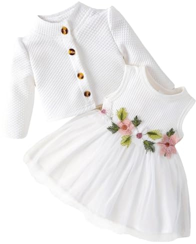 Yoolhamy Ensemble Robe et Cardigan pour bébé à Manches Longues en Coton Princesse Robe Tutu et Manteau