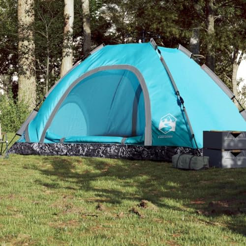 Tino Tech Tente de camping pour 5 personnes - 300 x 300 x 185 cm - Coupe-vent - Tente familiale - Grande tente à lancer pour famille - Tente de trekking en polyester - Bleu