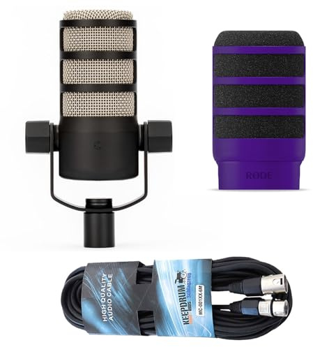 Rode Mikrofon Podmic mit Windschutz WS14 Lila Popschutz und keepdrum Kabel