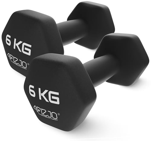 4FIZJO Hantelset CLASSIC, Gusseisenhanteln mit Neoprenbeschichtung, Kurzhanteln, Gewichte, Dumbbell frauen, Angenehm anzufassen, Aerobic-, Ausdauer- und Rehabilitationstraining