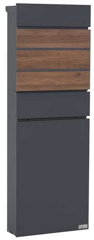 Zelsius Boîte aux lettres anthracite RAL7016 avec aspect bois noyer | Boîte aux lettres sur pied avec compartiment à journaux et 2 clés