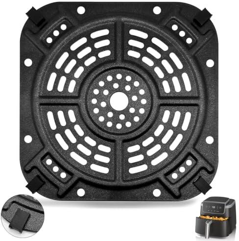 GCQFZ Air Fryer Grill Pan for Ninja AF110UK AF140UK Air Fryer 4-in-1 4.7L, 8.43''×8.43''Air Fryer Accessories Tray Grill Plate Crisper Plate Replacement Parts Tray Rack with Rubber Bumpers