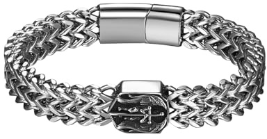 OIDEA Pulsera San Miguel Hombre: Brazalete de Cadena Arcángel de Acero Inoxidable Plata para Caballero Joyería Religiosa Católica Hipoalergénico - Para Amuleto Regalos