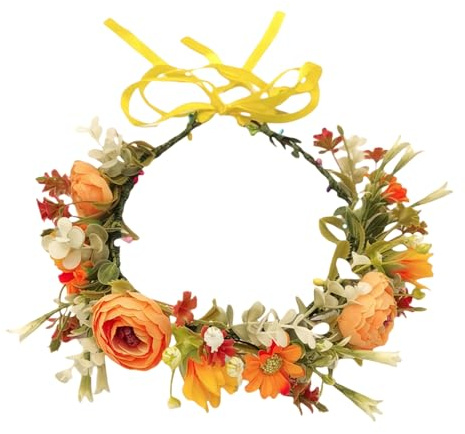 ASTRQLE Boho-Blumen-Stirnband, floraler Kopfschmuck, Haarschmuck mit verstellbarem Band, für Hochzeit, Geburtstag, Festival, Party (Orange)