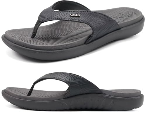 KuaiLu Flip Flops för kvinnor damer ortopediska yogamatta kudde sandaler uppklädda kvinnor lätt sommar slip-on strand stringsandaler med bekvämt fotvalvstöd (UK storlek 4-10), Grå, 42 EU