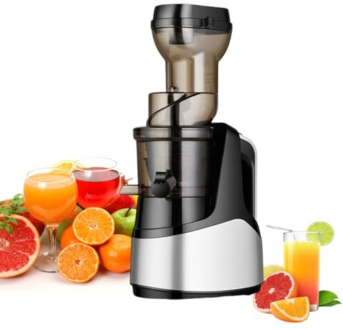 Exprimidor de zumo lento,Exprimidor eléctrico pequeño con función de marcha atrás/tapa de seguridad/cepillo,90% alto rendimiento de zumo, para frutas y verduras,Grey