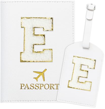 ZVRSUA Reisepasshülle Kofferanhänger Set mit Buchstabe , Reisepasshülle Personalisiert mit Namen, Passport Hülle Weiß, Travel Passport，Ausweistaschen，Geschenk für Frauen/Teenager/ Mädchen/Kind (E)