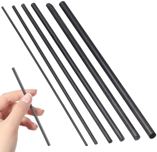 HEMOTON 6 Stück Angelruten Reparaturset aus Kohlefaser Massiver Kohlefaserstab 10cm zum Verbinden Gebrochener Ruten Angelzubehör für Outdoor Angeln