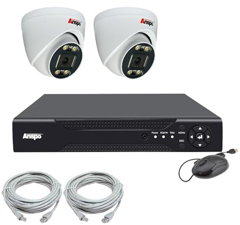 PoE CCTV Camera System, 4K 4Ch NVR with 2 x 5MP Full Colour IP Dome Cameras, Outdoor Waterproof, Motion Detection, Colour Night Vision, Built-in MIC Audio Recording, 1TB Hard Drive