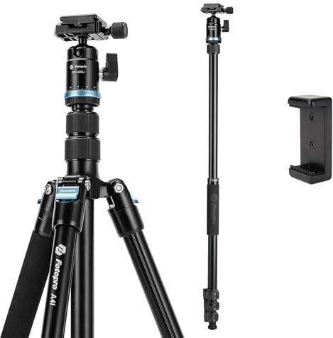 Fotopro Treppiede per fotocamera da 152,4 cm, treppiede compatto da viaggio in alluminio e monopiede con testa a sfera a 360°, piastra a sgancio rapido, treppiede professionale per fotocamera DSLR