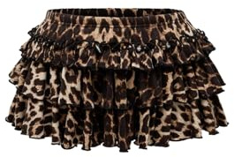 GORGLITTER Damen Minirock Y2K Hosenrock mit Camouflage Mehrlagige Kurzer Partyrock Elastische Taille Faltenrock mit Rüschensaum Festival Outfit Leoparden M