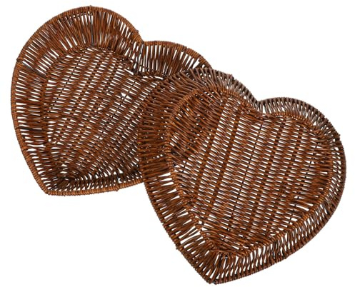 Alipis Lot De 2 Paniers En Forme De Cœur En Imitation Rotin Tissés À La Main Panier À Pain Plateau De Service Rangement Pour Fruits Et Collations Cuisine Et Salle À Manger
