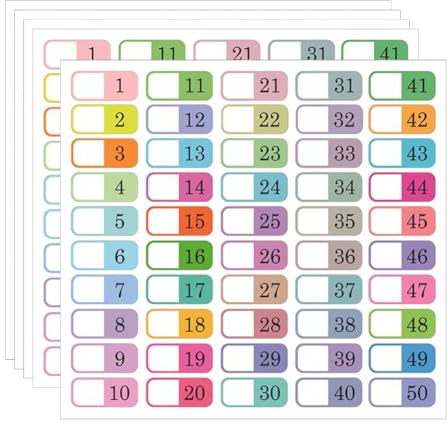 250 pezzi 1-50 numeri adesivi divisori numerati per quaderni, indici, numeri, raccoglitore, divisori, etichette adesive per cartelle di file indice, pagine divisori per schede per libri per 3