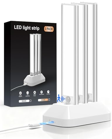 3 Stück Schrankbeleuchtung mit Ladegerät Unterbauleuchte Küche LED mit Bewegungsmelder, 2000mAh Licht Aufladbar Akku Lampe USB Schranklicht Leuchte Magnetische Lichtleiste Kabellos Batterie Leiste