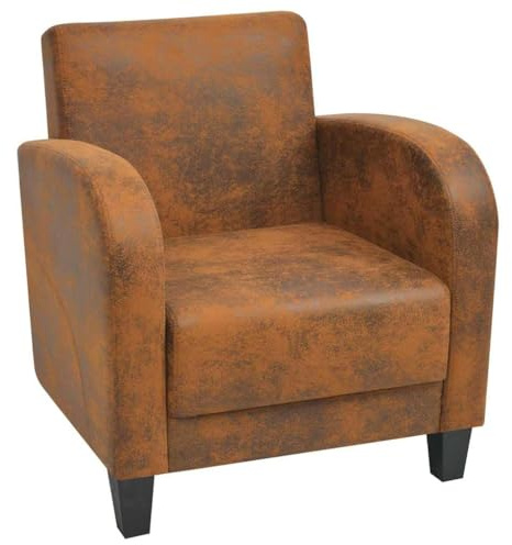 QZZCED Sessel aus künstlichem Wildleder, braun, eleganter Retro-Stil, robust und bequem, für Zuhause oder Büro