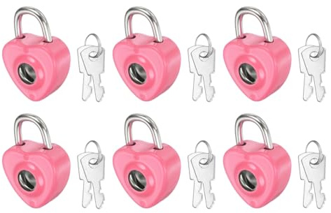PATIKIL 6Pcs Mini Diary Padlock, Small Metal Heart Shaped Lock Mini Keyed Padlocks with 2 Keys for Diary Book Suitcase Jewelry Box Backpack Luggage, Light Pink
