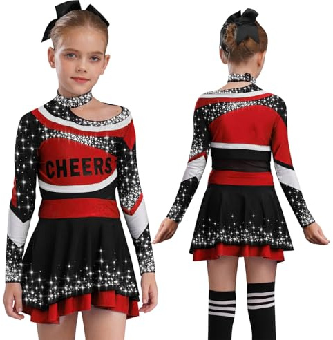 Yiesvsov Cheerleading Outfit for Girls Cheer Uniform Set Complete Clothes Performance Dancewear Cosplay Costume Red 8 Years