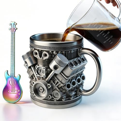 HOVCEH Tasse Voiture V8, 300 ml Tasse Moteur V8 avec Cuillère, Tasses a Cafe Personnalisé en Résine Cadeau Fan de Voiture