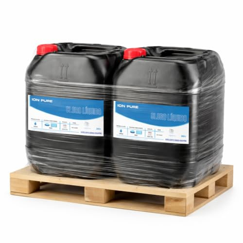 ION PURE | Cloro Líquido 20 litros para Piscina Concentrado - Fórmula con Cloro para Piscina No Estabilizado, Tratamiento Automátizado, 20 L, Pack DE 2 Unidades