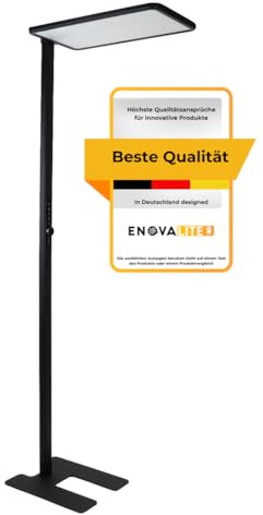 ENOVALITE Büro Stehleuchte LED Up/Down mit Licht- & Bewegungssensor | Stehlampe in Schwarz dimmbar, Deckenfluter Büro 150W 11000lm, 4000K Neutralweiß, UGR<16 blendarm, CRI 98
