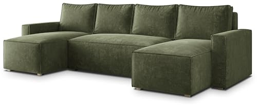 Masseno Ecksofa ASPRA LM mit Schlaffunktion U-Form, Klassisch Sofa mit Bettkasten, Wohnzimmersofa, Couch, Soffa, Bettsofa, Couchgarnitur - Grün, LUMO 20