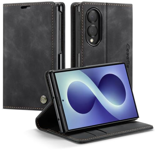 Phernykas Skal för Samsung Galaxy Z Fold 8 Case, Läderfodral Plånbok Skal, [TPU-skal] [Kortplatser] [Kickstand] stöttåligt folio flipfodral Wallet Leather Cover för Z Fold 8, Svart