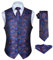 Hisdern Men's Paisley Floral Jacquard Waistcoat&Necktie and Pocket Square Vest Suit Set, Blue & Pink, L(Chest 46inch)