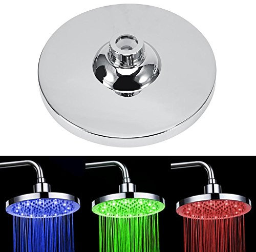 Garsent Soffione Doccia LED da 8 Pollici Controllo della Temperatura, soffione Tondo da Bagno con soffione Doccia a LED RGB in Acciaio Inox,3 Colore cambiando