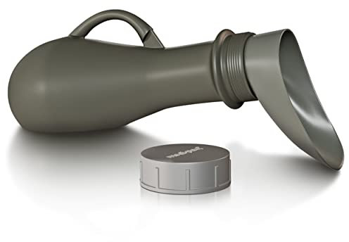 Medipaq Leakproof Portable Urinal Toilet - 1.2L Urine Bottles Male Spill Proof - Urine Bottle with Female Urinal Attachment - Travel Urinal - Female Urine Bottle- Grey/Silver